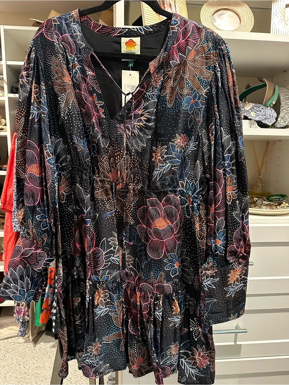 NWT Farm Rio Sparkle Flowers Mini Dress